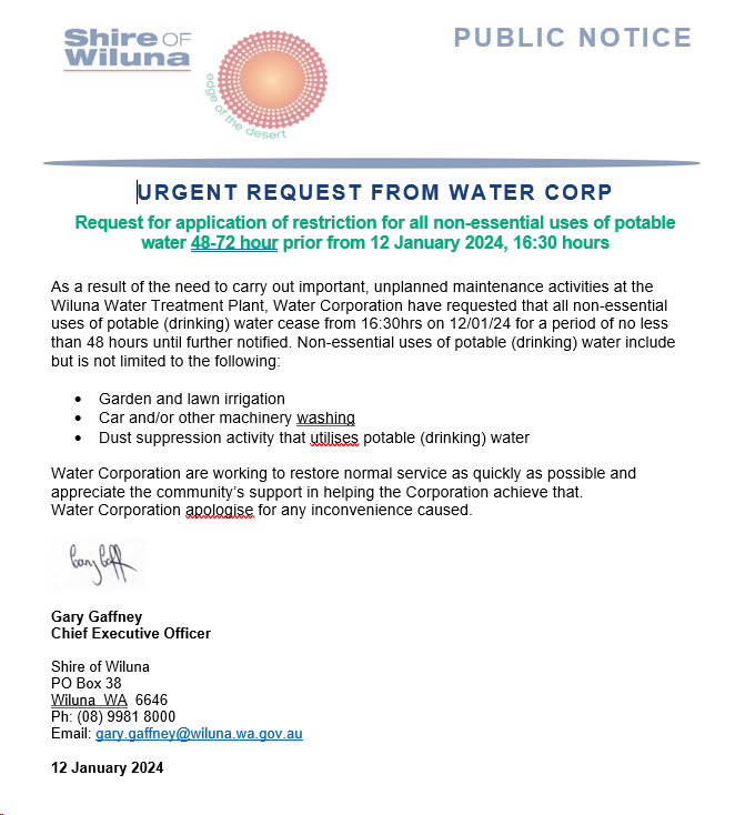URGENT Request from Water Corp