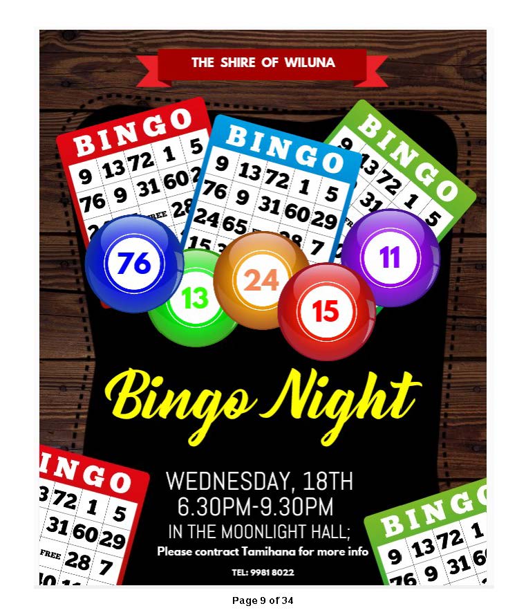 Bingo Night Poster- Wednesday 18th September