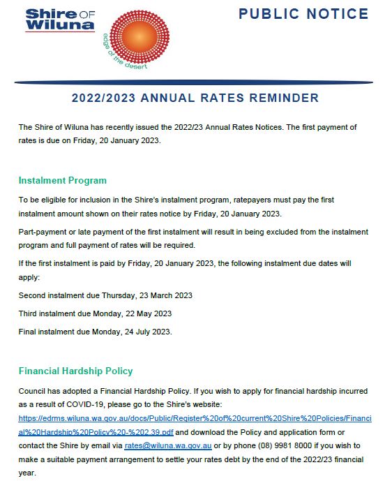 2022/2023 Annual Rates Reminder