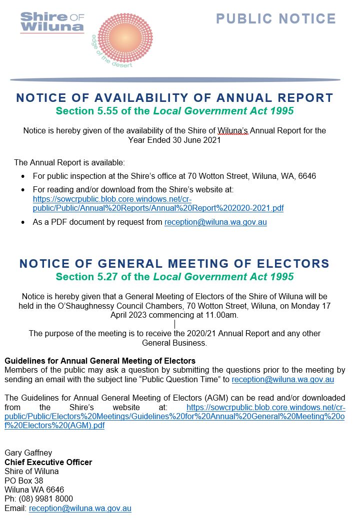 Notice of Availability of Annual Report and General Meeting of Electors