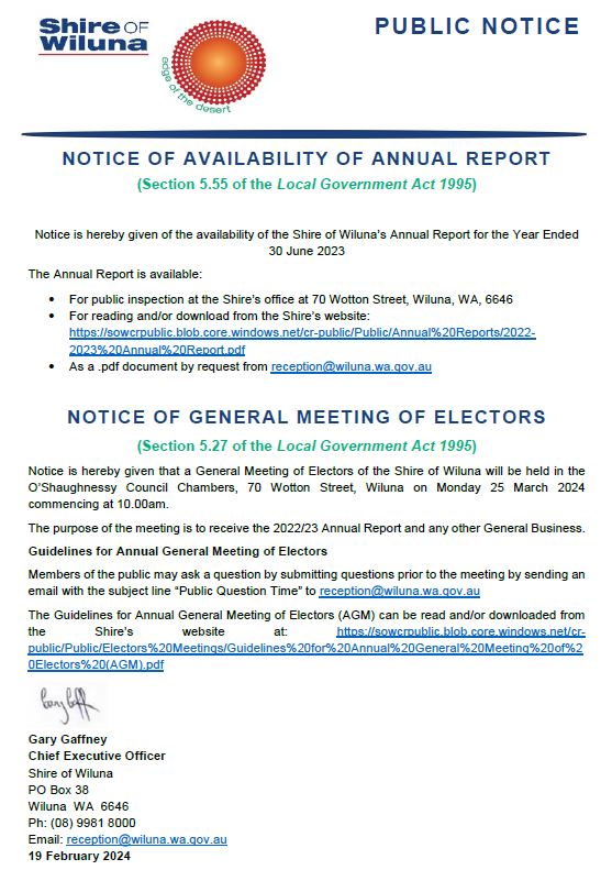 Notice of Availability of Annual Report and General Meeting of Electors