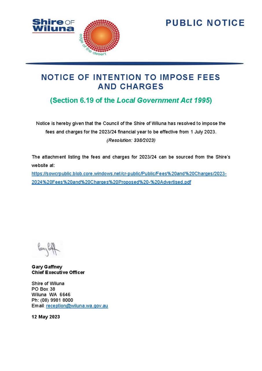Notice of Intention to Impose Fees and Charges for 2023/24