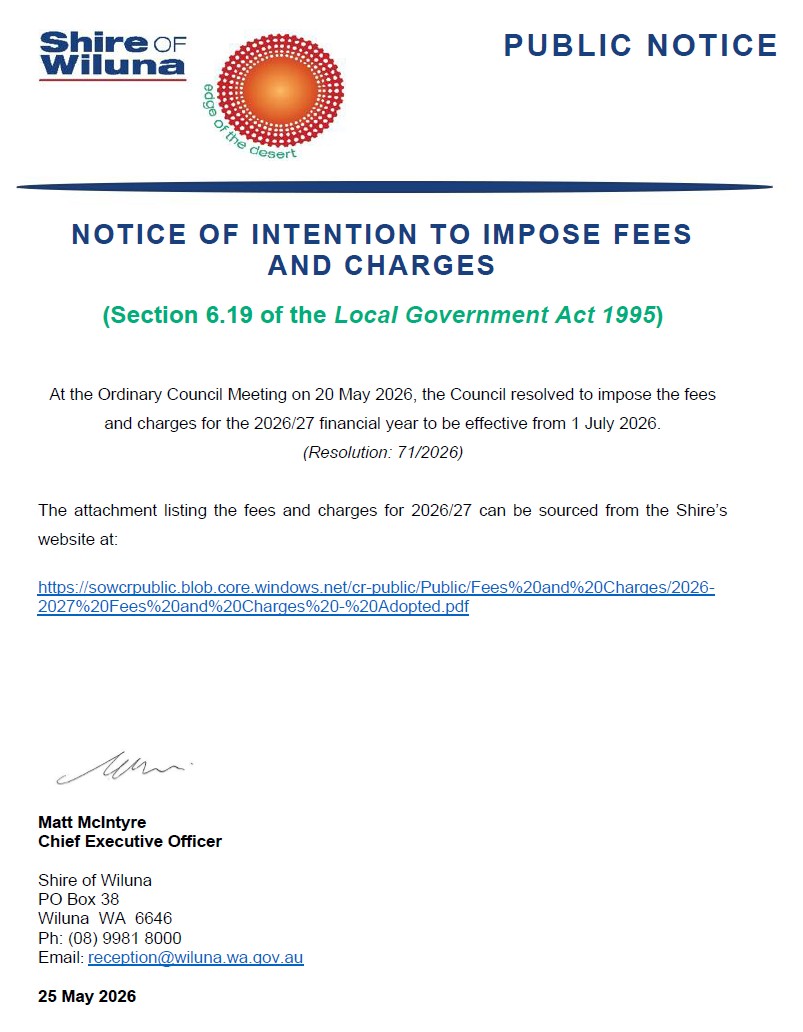 Notice of Intention to Impose Fees and Charges