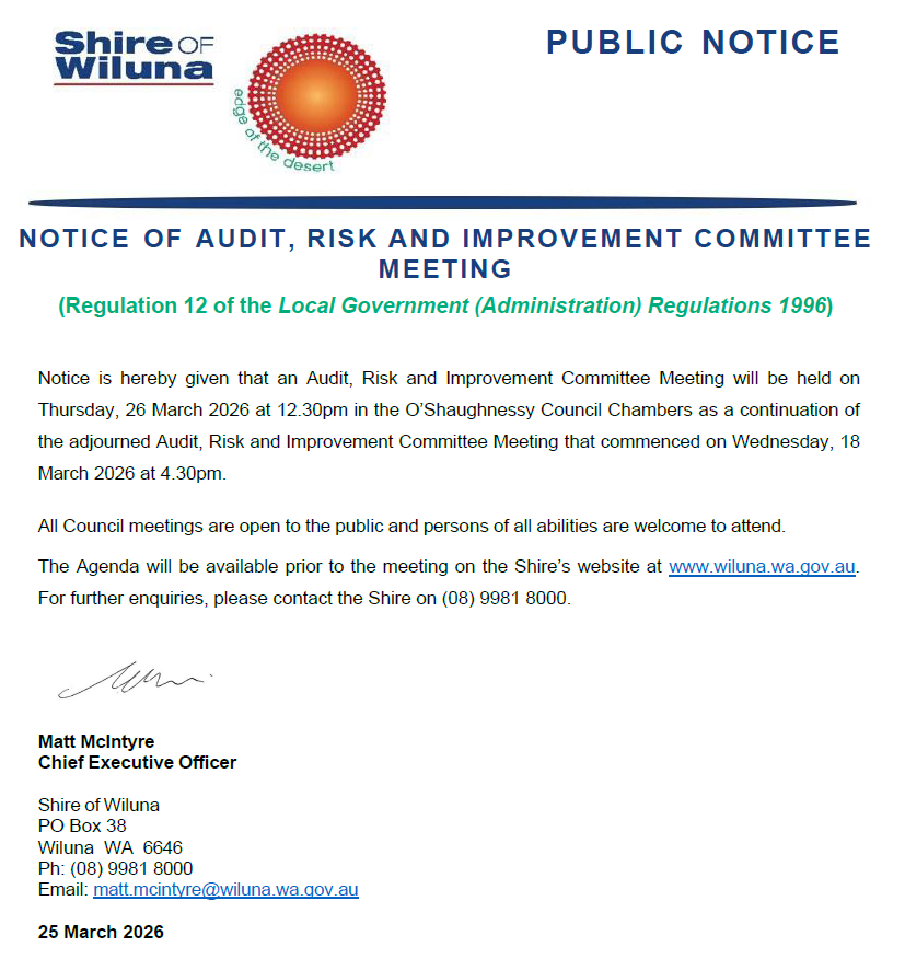 Notice of Audit, Risk and Improvement Committee Meeting - Continuation of 18 March Meeting