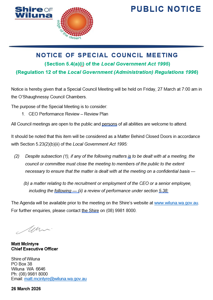 Notice of Special Council Meeting