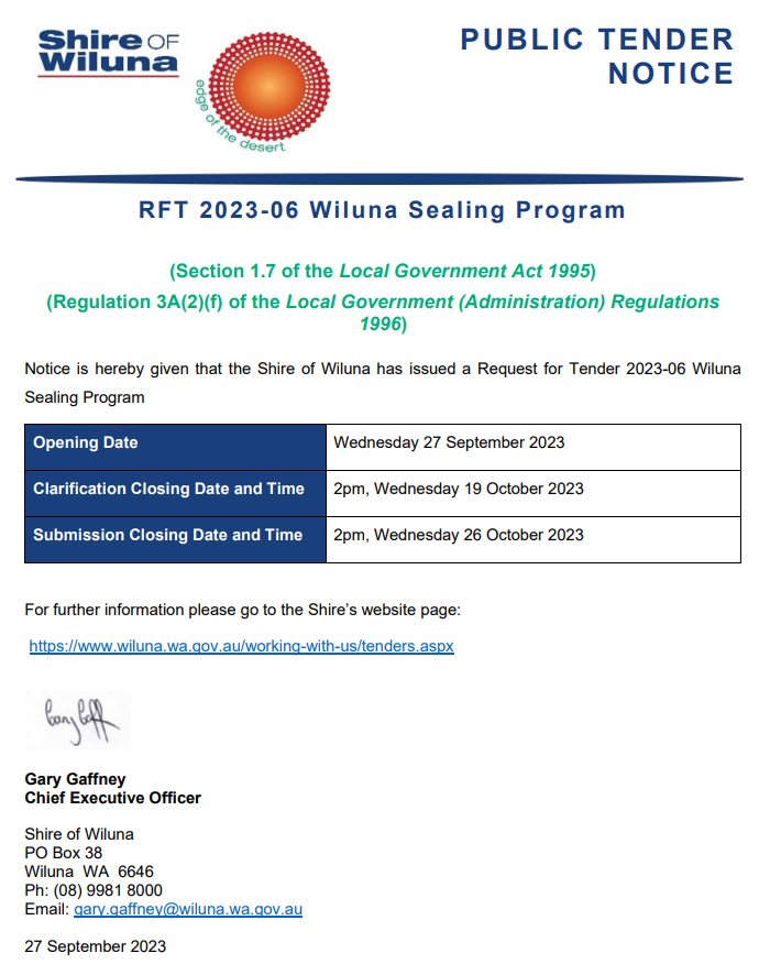 RFT 2023-06 Wiluna Sealing Program
