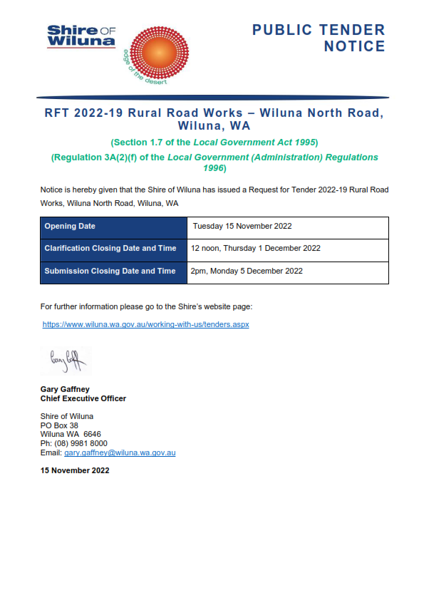 Public Tender Notice RFT 2022-19