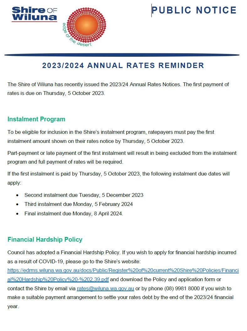 2023/2024 Annual Rates Reminder