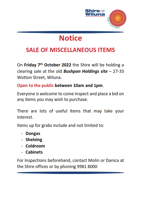 Sale of Miscellaneous Items