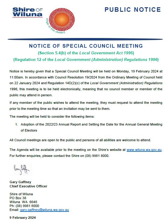 Notice of Special Council Meeting