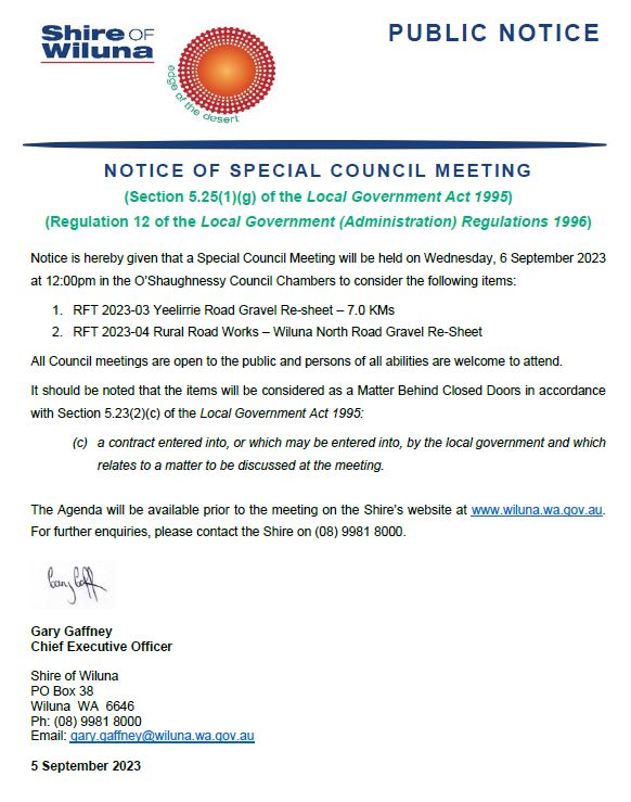 Notice of Special Council Meeting