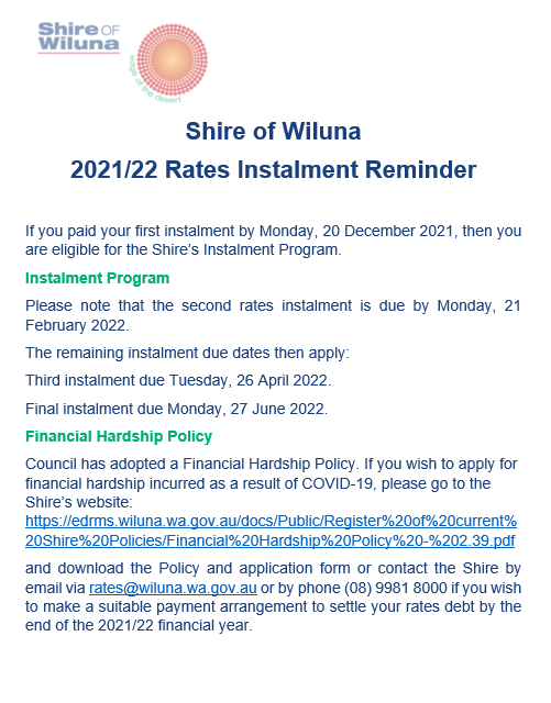 Wa Rates Shire Notice Example Latest News » Shire of Wiluna